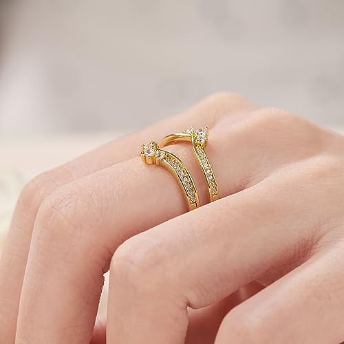 SHELOVES Crown Wedding Ring Guard Enhancers Round Cubic Zirconia Stackable Rings Wrap for Women White Gold Plated - color: Yellow Gold