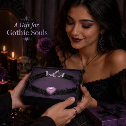 Halloween Gothic Choker Necklace for Women Black Lace Choker Purple Heart Pendant Adjustable Halloween Costume Jewelry Party Accessories - color: A: black lace