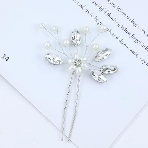 inSowni 17 Pieces Silver Metal Crystal Rhinestone Pearl Bridal Wedding Hair Side Combs Slides+U-shaped Flower Hair Pins+Pearl Twist Spiral Pearl Hairpins for Brides Bridesmaids Women Girls - color: Silver
