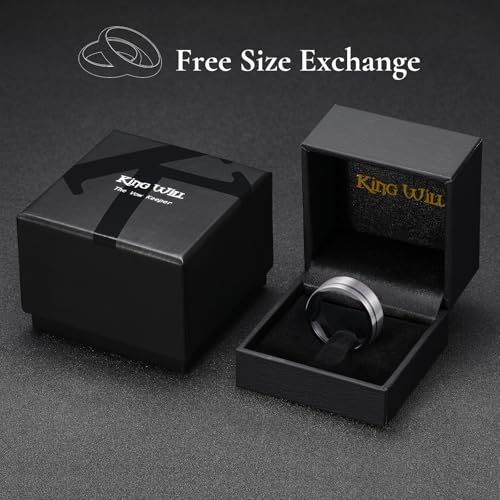 King Will Mens Tungsten Carbide Wedding Band with Groove Design | 6/7/8mm Width, Grooved, Comfort Fit, Everyday Wear - color: Silver&Black Inner-8mm