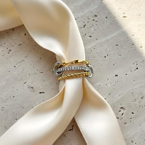 Stackable Rings for Women Non Tarnish Gold Silver Mixed Metal Wedding Band Set Gold Plated Stainless Steel with Cubic Zirconia Dainty Statement Thumb Ring Gift for Christmas Birthday Anniversary Jewelry - style: Radiant Triple Band Ring
