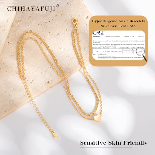 Sterling Silver Ankle Bracelets for Women 14k Gold Waterproof Layered Stackable Non Tarnish Dainty Heart Charm Large Adjustable Anklet for Summer Beach Jewelry Gift - color: GoldA