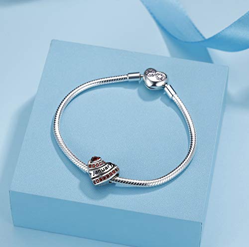 COMORE Birthstone Heart Charms for Charms Bracelet-925 Sterling Silver Love Heart Bead Charms for Bracelets and Necklaces, Birthday Gifts for Women. - style: January