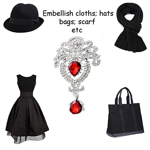 seven wolves Women Crystal Bouquet Brooch Pin All-Match Accessories Rhinestone Brooches and Pins - color: Red B
