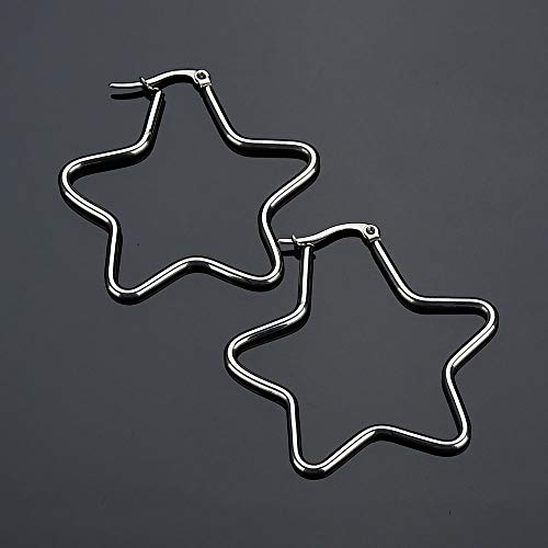 Square Star Hoop Earrings for Women Stainless Steel 40mm diameter - style: Star