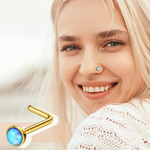 18 Pcs Dangle Nose Ring L Shaped Dangling Nose Stud Nose Ring Hoop Indian Nose Piercing Jewelry with Charm - color: Gold