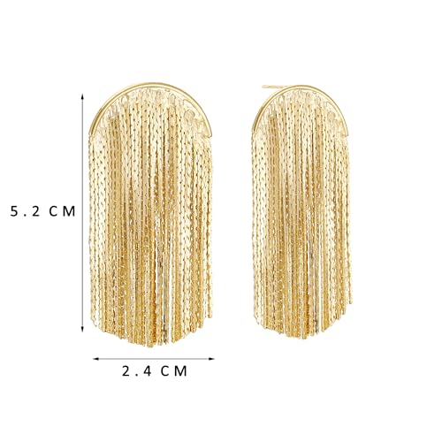Sylph 14K 18K Gold Plated Chandelier Earrings for Women, Long Tassel Earring Huggie, Silver Leaf Dangle Drop Earrings, Dainty Bohemian Jewelry Gifts for Wedding Everyday Wear - color: C-18K Gold Plated Fringe Earrings