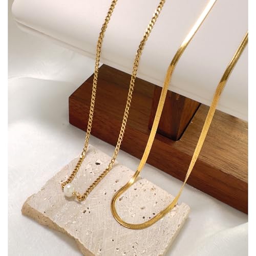 Layered Gold Necklaces for Women14K Gold Planted Non Tarnish | Cuban, Herringbone,Figaro,Paperclip Chain Layering Stack Choker Necklace , Trendy Jewelry Gift for Women - color: D