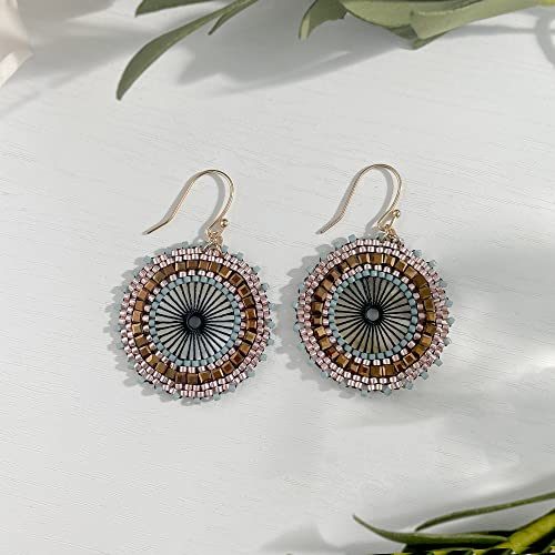 Colorful Bead Earrings For Women Summer Beach Handmade Bead Earrings Bohemia Hoop Dangle Earring For women - color: Brown