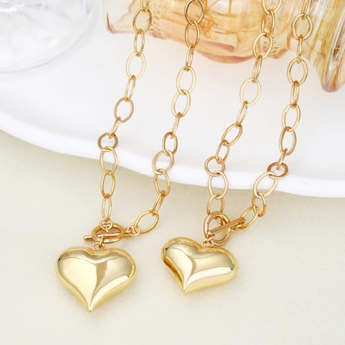 Chunky Gold Necklace for Women, 18K Waterproof Heart Necklace Statement Necklace Gold Charm Necklace Chunky Jewelry Paperclip Chain Choker Gift for Women - style: 25MM Heart