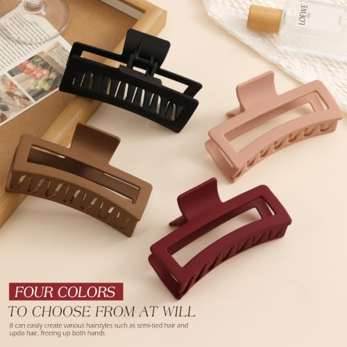 4 Pcs Flexible Hair Clip, 5 Inch Flexible Claw Clip for Women Girls | Unsnappable Soft Claws Clips for Lying Down & Driving, Non-slip Strong Hold Hair Clips for Thin Thick Hair, Brown&Red - color: Brown&Red-B