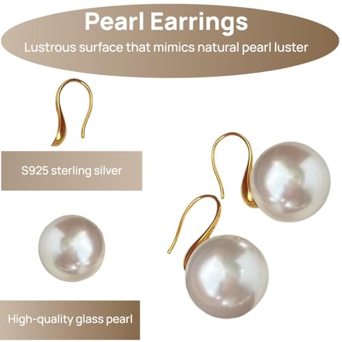 Hypoallergenic Pearl Earrings Set for Women | S925 Sterling Silver & Stainless Steel, Daisy Heart & Hook & Teardrop Dangle & Huggie Hoop, Simulated Pearl, Sensitive Ears - color: Yellow Gold Pearl