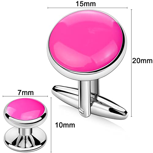 AMITER Men’s Cufflinks and Tuxedo Studs Set, Suitable for Black Suit White Shirts on Wedding, Anniversary, Birthday - color: Pink+silver color
