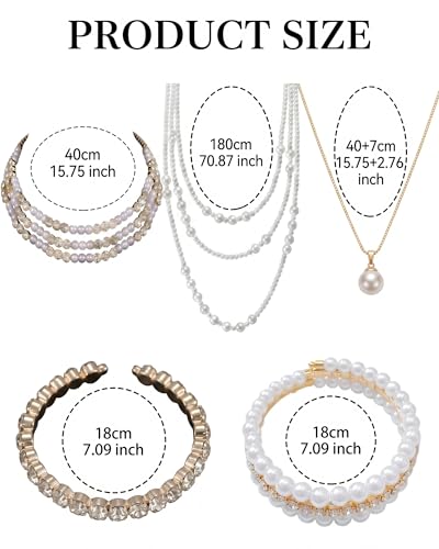 Pearl Necklace Set - Faux Pearl Earrings and Bracelets Jewelry Set for Women Wedding Bridal Shower Tea Party Accessories - style: 8pcs-gold