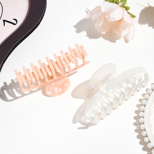 Aileam Acetate Hair Claw Clips for Women,Tortoise shell hair clip French Design Strong Hold Non-Slip claw clips for Thick Hair, 2 Pack - color: White & Blush Pink-1