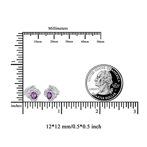 Dragon Earrings Sterling Silver Stud Hypoallergenic Birthstone Crystal Dragon Earrings for Women - color: 02-Feb