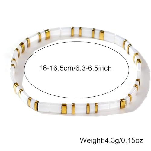 Candy Colorful Tila Flat Beads Bracelets for Women Trendy Unique Friendship Handmade Stackable Christmas Jewelry Gifts - color: white