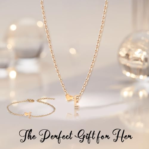 Gold Bracelets For Women Heart Initial Letter Pendant Necklace and Bracelet Set Personalized Jewelry Sets for Women Birthday Gifts for Mom Her Daughter Initial Necklace 14K Silver Plated - style: Gold-E