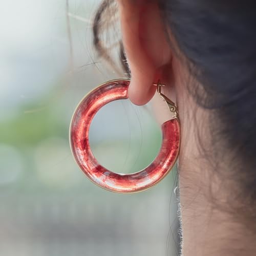 Chunky Gold Resin Hoop Earrings Leverback Statement Huggie Hoops Dangle Drop Dressy Earring Prom Festival Vacation Jewelry for Women - color: Burgundy, size: Hoop