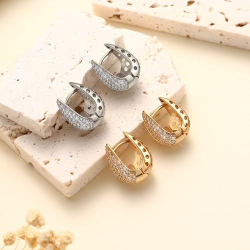 CZ Huggie Hoop Earrings for Women | Sparkly Cubic Zirconia, Small Hoop, Lightweight, Everyday Fashion Jewelry - color: Teardrop Pave CZ - Gold