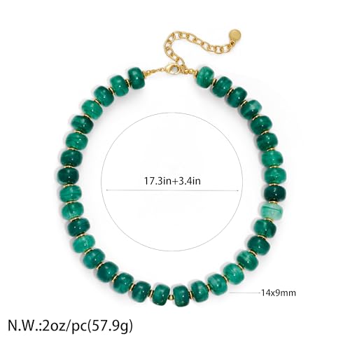 Rainbow Beaded Necklace for Women - Boho Necklaces Chunky Necklace for Summer Vacation Jewelry, Colorful Seed Bead Choker Statement Necklace - color: green