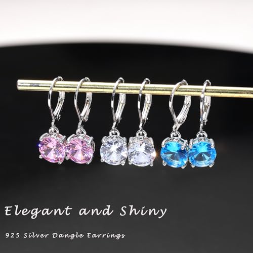 Multicolor Crystal Dangle Studs Earrings Set for Women 925 Silver Hypoallergenic Dangle Earrings Leverback Drop Earring Fashion Cubic Zirconia Leverback Stud Earring Sets Trendy Cubic Zirconia Jewelry Gifts for Women - style: 9-D-S