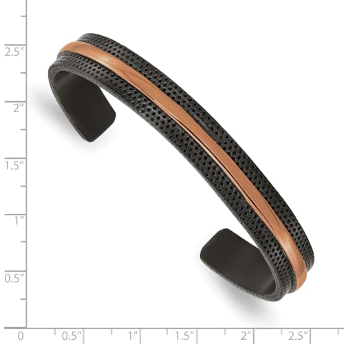 Chisel Polished & Textured Cuff Bangle in Stainless Steel with Black & Brown IP Plating, 10mm