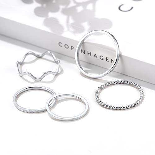 PROSTEEL Stainless Steel Rings Set, Women's Plain Band Knuckle Stacking Midi Rings Comfort Fit, Silver/Gold/Rose Gold/Black Tone, Multi Size #4-#12 - color: A: 5 pcs-silver