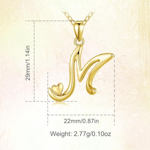 CELESTIA 925 Sterling Silver Initial Necklaces 26 Letter with Rose Gold Heart - 18 Inch Chain - color: Gold-M