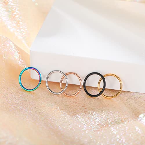 Aumeo 14G 16G 18G 20G Nose Ring Hoop Stainless Steel Hinged Segment Rings Hoops Nose Clicker Ring Tragus Helix Cartilage Daith Rook Earring Piercing Jewelry for Women Men - style: 5pcs 18g 9mm Mixed Colors