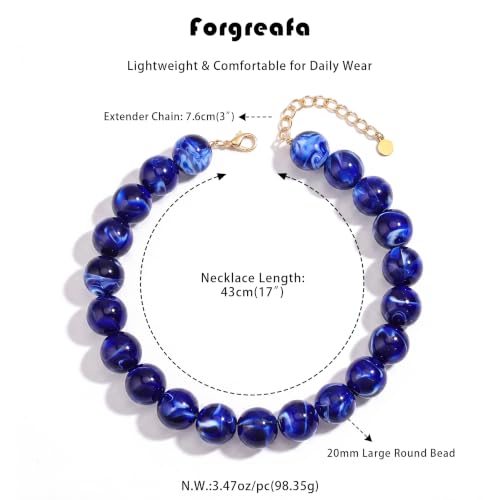 Chunky Beaded Necklace for Women Trendy Boho Collar Statement Necklace Large Round Resin Beads Choker Necklaces Summer Beach Jewelry Gifts - color: Dark Blue
