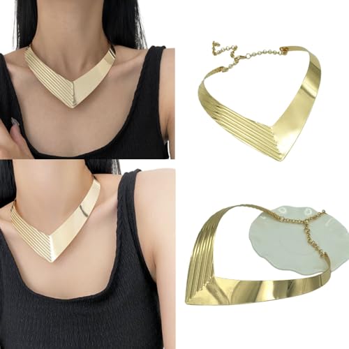 High Polished Stainless Steel Collar Necklace, Heart Shape Love Choker for Women Statement Jewelry (Gold)