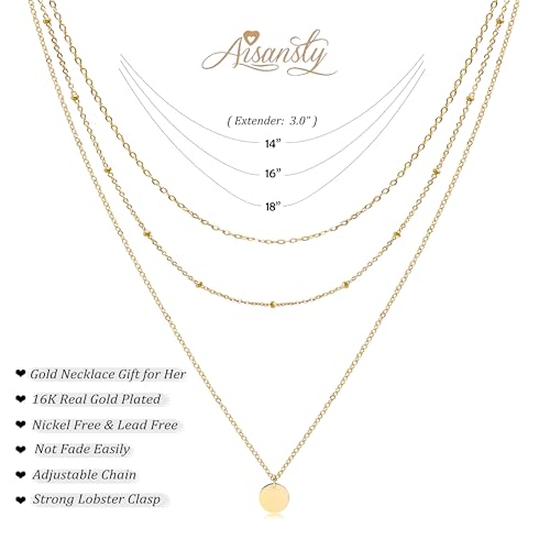 Aisansty Dainty Layered Choker Necklaces Handmade Coin Tube Star Pearl Pendant Multilayer Adjustable Layering Chain Gold Plated Necklaces Set for Women - color: Gold, style: Gold- Layered Disc