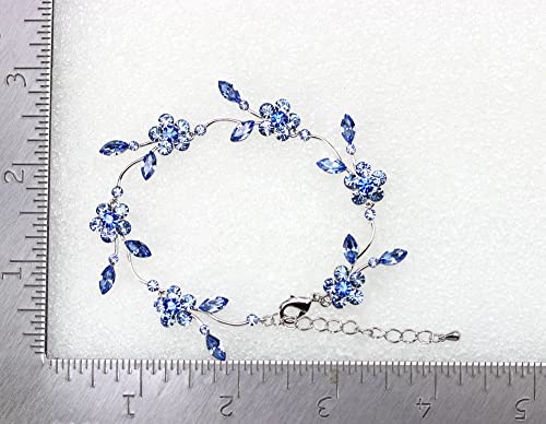 Faship Gorgeous Rhinestone Crystal Floral Necklace Earrings Set - color: Blue / Matching Bracelet