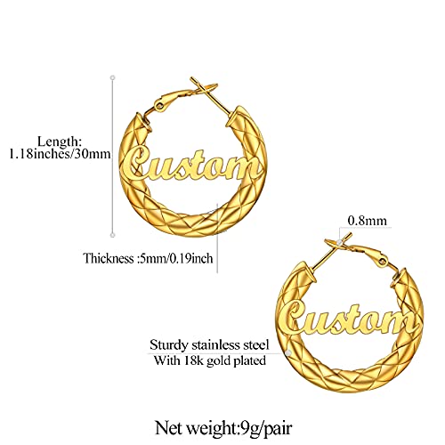 FindChic Chunky Hoop Earrings for Women, Silver/Black/14K Gold Plated Crossover Patterned Hollow Tube Rounded Loop Earrings, 30mm/40mm/60mm/80mm Hoops with Custom Name Options and Gift Box - color: f.Gold (Custom Name), size: 30MM