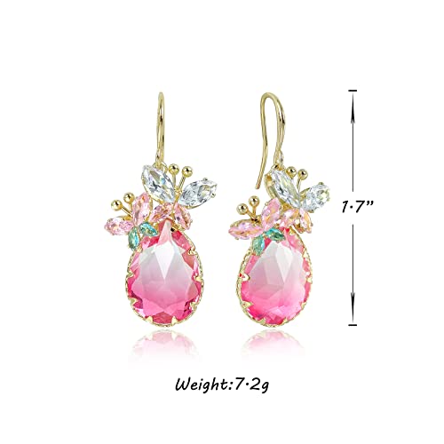 Crystal Teardrop Earrings CZ Butterfly Earrings Gold Dangle Earrings Jewelry Gift for Women - color: Red