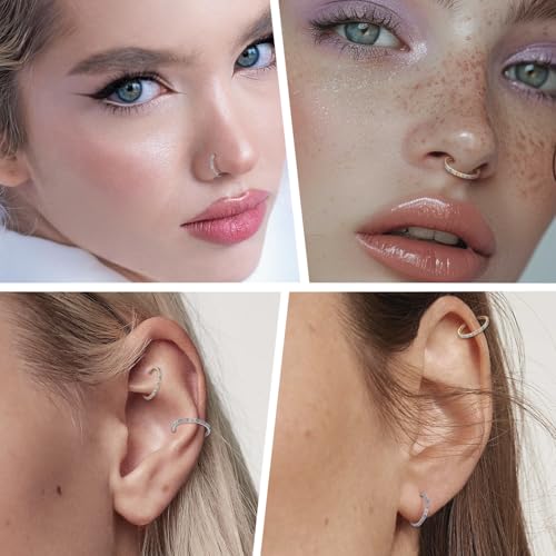 PEAKLINK 316L Surgical Steel Nose Ring Opal Nose Hoop Cartilage Earring Tragus Helix Conch Rook Daith Piercing Jewelry Lip Septum Piercing - color: Silver with Mix Color Opal