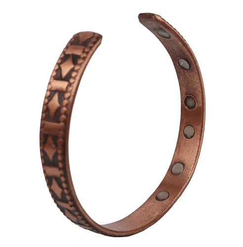 Touchstone magnetic copper bracelets for men women in gift box, engraved | 100% pure solid real adjustable bangle bracelet cuff jewelry; 12X ultra strength with 3500 gauss neodymium magnets; - style: Textured Geometric