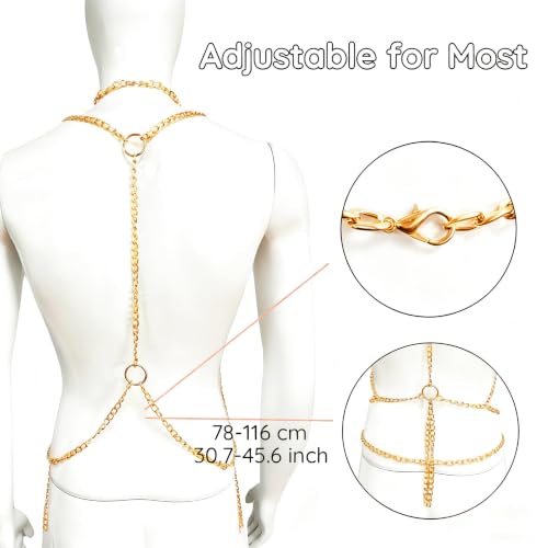 Men's Chest Belt Chain Costume Fashion Festival Outfit | Male Goth Shirt Shoulder Belt Mens Rave Outfit for Festival Party Rave Halloween Cosplay - color: Gold