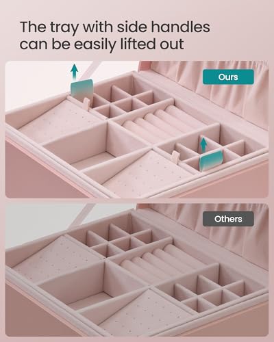 SONGMICS 2-Layer Jewelry Box, Jewelry Organizer with Handle, Removable Jewelry Tray, Jewelry Storage, Floating Effect, 8.1 x 9.4 x 4.3 Inches, Gift Idea, Jelly Pink UJBC165R01 - color: Jelly Pink