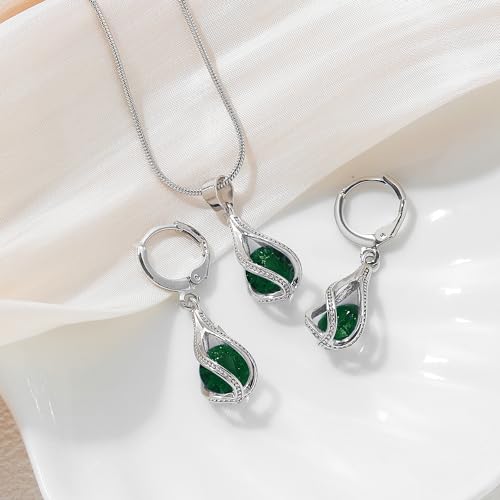 IFKM Silver Jewelry Sets for Women Rhinestone Crystal CZ Bridal Bridesmaid Accessories Necklace Earrings set for Wedding Prom Anniversary Birthday Gifts - color: Green