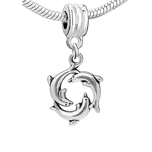 Sexy Sparkles Round Sea Dolphin Dangle Charm Bead for Snake Chain Charm Bracelets