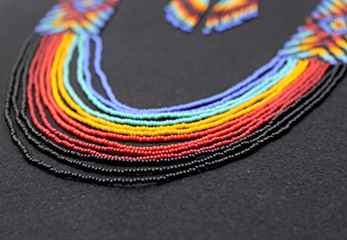 Handmade Beaded Indian Necklace,Inspired by Native American Style Long Necklace Earrings Set,One of a Kind beaded Necklace for Women,Perfect for Occasions, Gifts - color: Rainbow