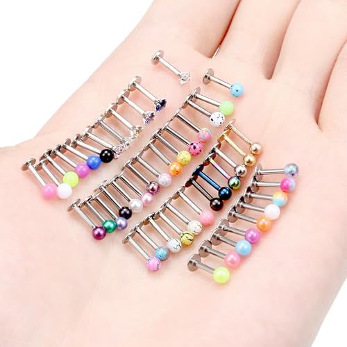 Vsnnsns 48PCS 16G Lip Rings Stainless Steel Tragus Helix Conch Piercing Jewelry Snake Bite Piercing Monroe Lip Rings Labret Medusa Cartilage Lobe Earrings Studs Piercing Jewelry 6MM 8MM 10MM Silver - color: 6MM-Mix Color