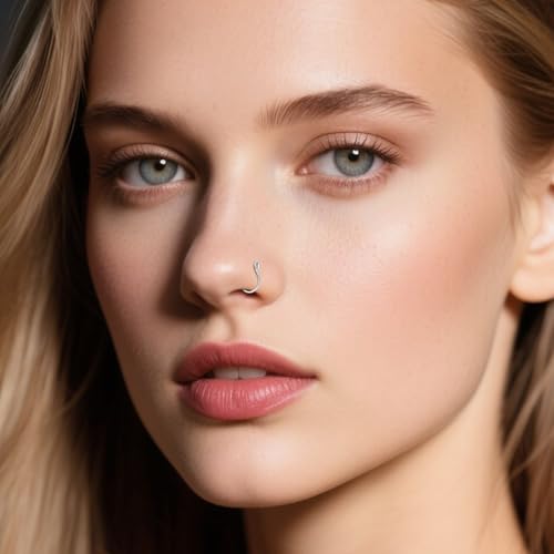 D.Bella Fake Septum Hoop 20G Faux Nose Piercing Hoop Clip on Nose Rings Non Piercing Fake Septum Lip Ear Ring Faux Body Piercing Jewelry for Women Men - color: Color B -silver
