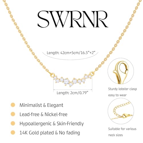 Gold Necklace for Women, Dainty 14K Gold Plated Pendant Necklaces for Women Trendy Simple Choker Chain Cubic Zirconia Circle/Interlocking/Sun/Pearl Necklace Fashion Jewelry Charm Gifts - color: Ten CZ Pendant