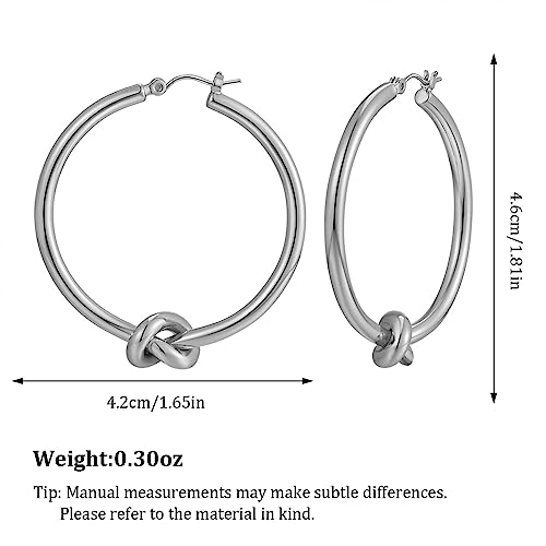 Large Gold Knot Hoop Earrings for Women 18K Gold Hoop Earrings Statement Lightweight Hoops Trendy Gold Hoops Earrings Jewelry - color: B-Big Hoop Earrings-Silver