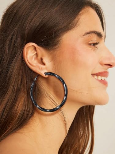 FindChic Twisted Hoop Earrings for Women, Silver/Black/14K Gold Plated Hypoallergenic Hollow Tube Rounded Loop Earrings, 30mm/40mm/60mm/80mm Hoops with Custom Name Options and Gift Box - color: a.Black, size: 60MM