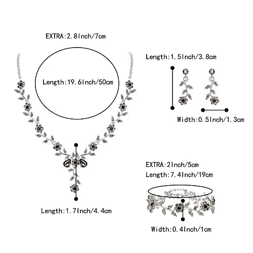 Women's Wedding Jewelry Set for Bride,Prom Bridal Accessories | Bling Crystal,Flower Leaf Cluster,Dangle Earrings Pendant Necklace Set,for Bridesmaid,Party Jewellery - color: 3Pcs-Grey Silver-Tone
