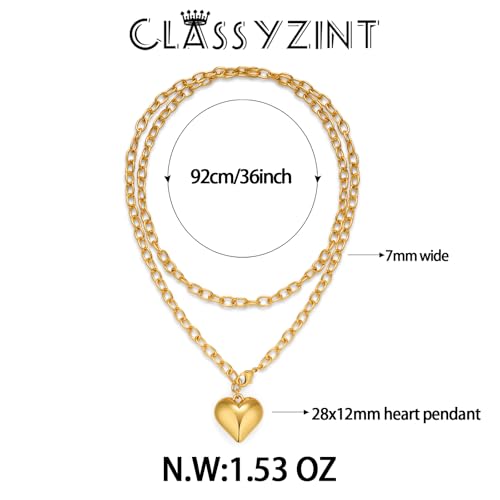 CLASSYZINT Gold Heart Pendant Necklace for Women Puffy Heart Necklace Beads Chain Necklace Statement Necklace Trendy Jewelry - style: XL22342A